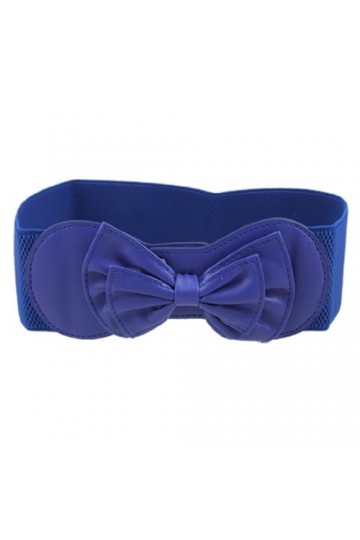 Sourcingmap Femmes Nœud papillon bouton-pression ornement taille élastique Ceinture sangle Bleu royal Taille unique