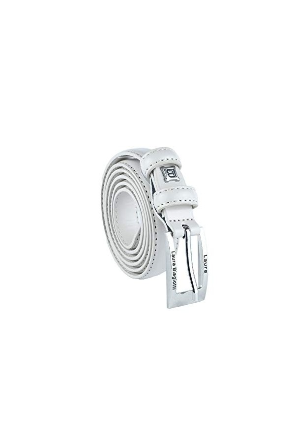 Biagiotti Ceinture femme fine en cuir véritable, raccourcie avec boîte, Glace 2 cm, L 115 cm 