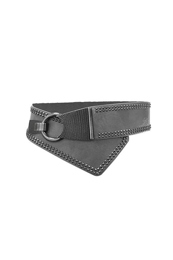 Ceinture Femmes Large Élastique Réglable Orné Rivets avec Boucle Oblique gris