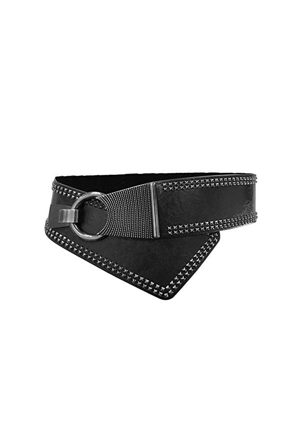Ceinture Femmes Large Élastique Réglable Orné Rivets avec Boucle Oblique gris