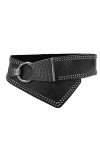 Ceinture Femmes Large Élastique Réglable Orné Rivets avec Boucle Oblique gris