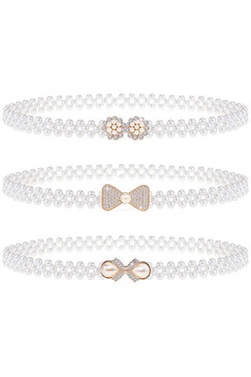 Gleamart Lot de 3 ceintures de taille avec perles et strass pour femme