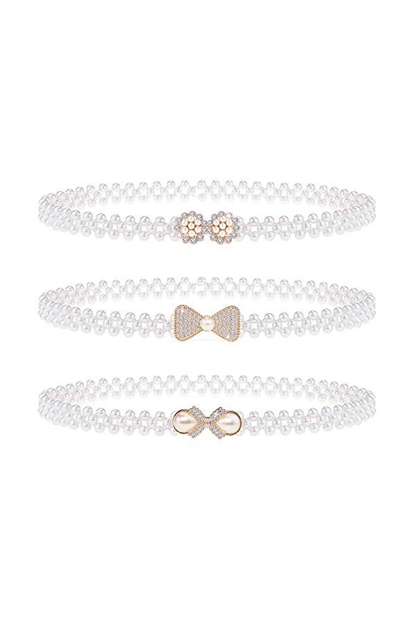 Gleamart Lot de 3 ceintures de taille avec perles et strass pour femme
