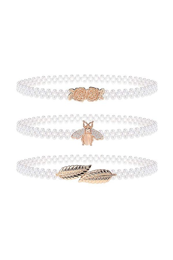 Gleamart Lot de 3 ceintures de taille avec perles et strass pour femme