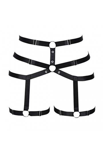 BANSSGOTH Harnais de corps pour femmes jarretière sangle de jambe danse photographie tissu extensible Punk gothique taille ce
