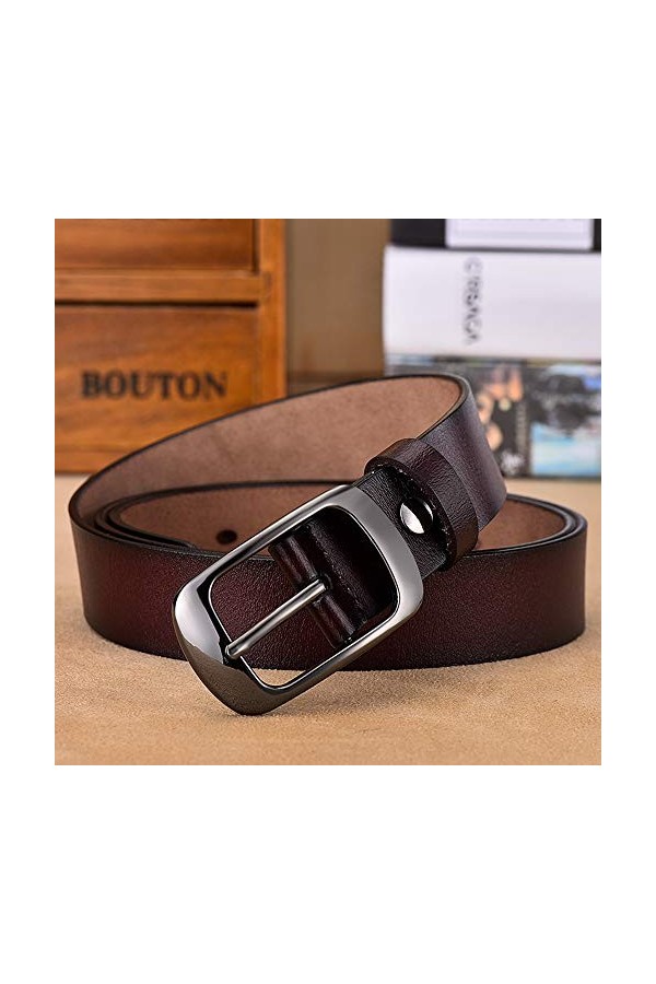 ESPOFY Ceinture pour femmes Ceinture en cuir véritable avec boucle en alliage à une broche Marron 115cm 