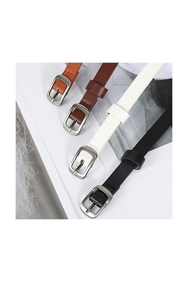 XZQTIVE Lot de 2 ceintures fines en cuir pour femme avec boucle argentée pour pantalons, jeans, robes, A-noir+marron, 110cm P