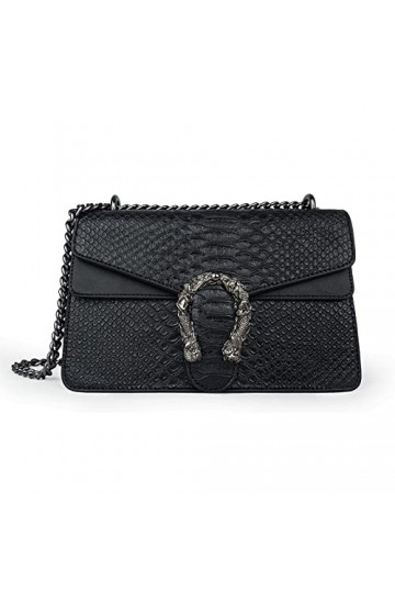 JBB Sac à bandoulière pour femme – Pochette de soirée en cuir imprimé serpent avec bandoulière, 1 noir.