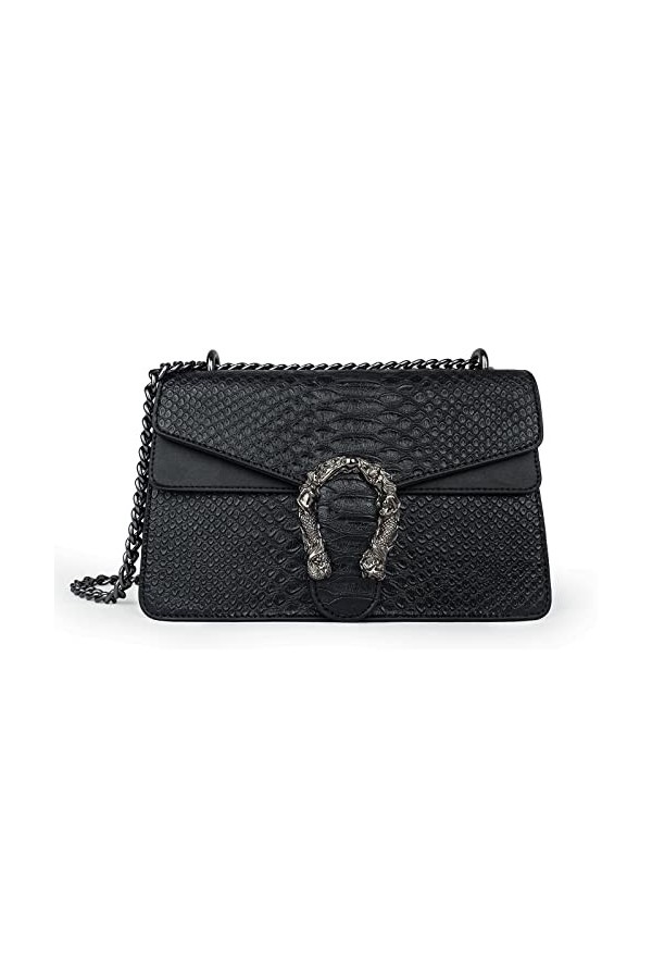 JBB Sac à bandoulière pour femme – Pochette de soirée en cuir imprimé serpent avec bandoulière, 1 noir.