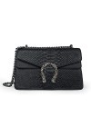 JBB Sac à bandoulière pour femme – Pochette de soirée en cuir imprimé serpent avec bandoulière, 1 noir.