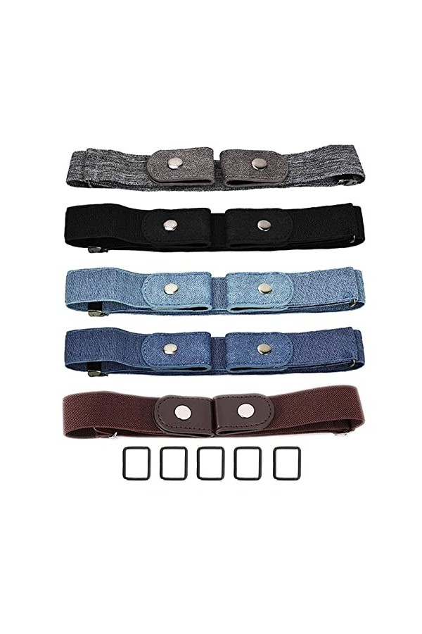 Ceinture Extensible sans Boucle 5 Pièces Ceinture Élastique Invisible Unisexe Réglable Dégagement Rapide Ceinture Femme Homme