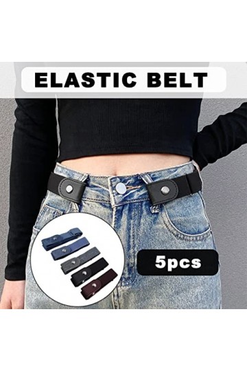 Ceinture Extensible sans Boucle 5 Pièces Ceinture Élastique Invisible Unisexe Réglable Dégagement Rapide Ceinture Femme Homme