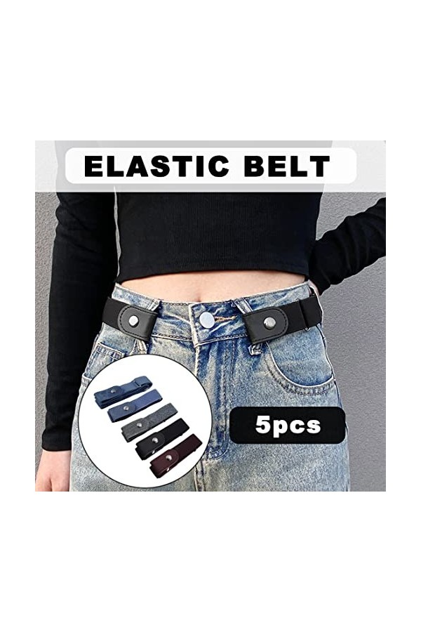 Ceinture Extensible sans Boucle 5 Pièces Ceinture Élastique Invisible Unisexe Réglable Dégagement Rapide Ceinture Femme Homme