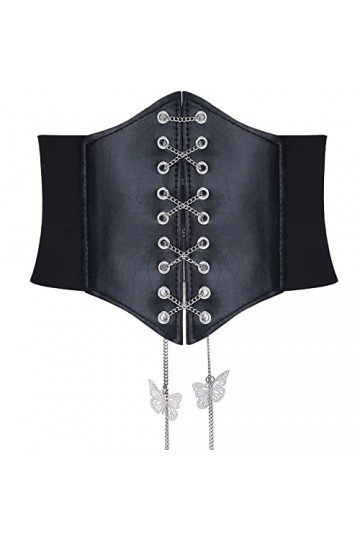 Suyi Ceinture Corset Pour Femme Ceinture En Cuir à Lacets Ceinture élastique Papillon Guêpe Nouée 105CM Black