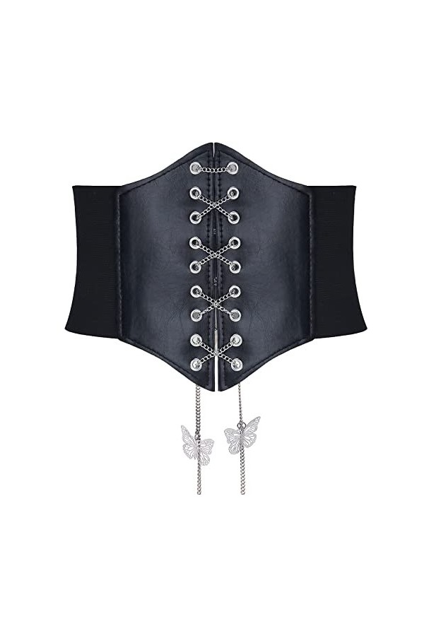 Suyi Ceinture Corset Pour Femme Ceinture En Cuir à Lacets Ceinture élastique Papillon Guêpe Nouée 105CM Black