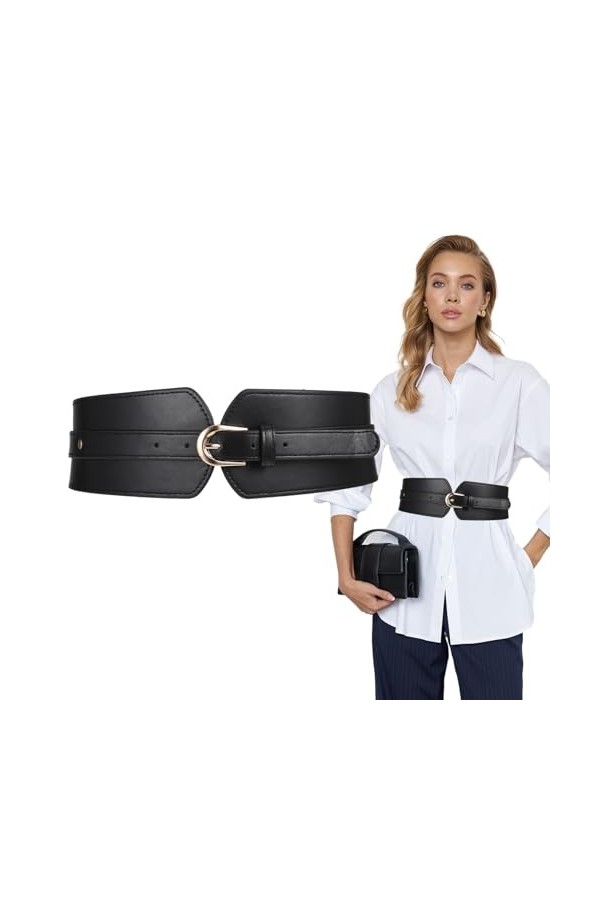 Ceinture large vintage en cuir élastique pour femme - Ceinture large élastique pour femme - Ceinture large et réglable - Cein