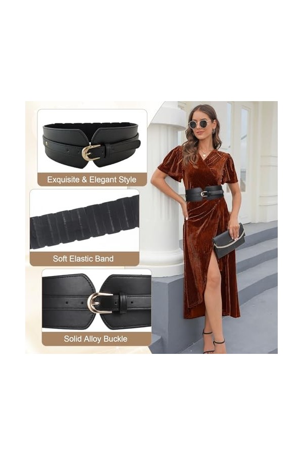 Ceinture large vintage en cuir élastique pour femme - Ceinture large élastique pour femme - Ceinture large et réglable - Cein