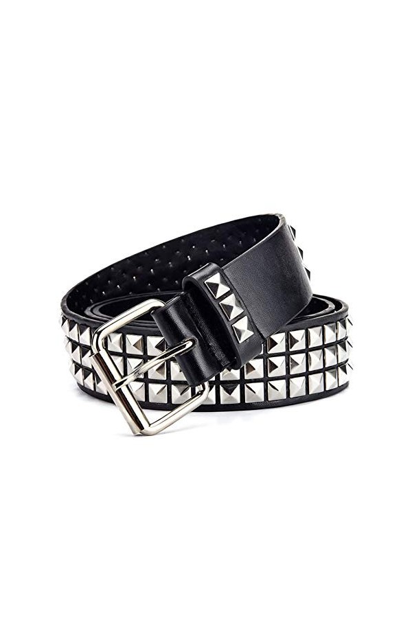 Ceinture cloutée punk, ceinture cloutée pyramide, boucle carrée et cuir reconstitué, ceinture à rivets punk en métal pour hom