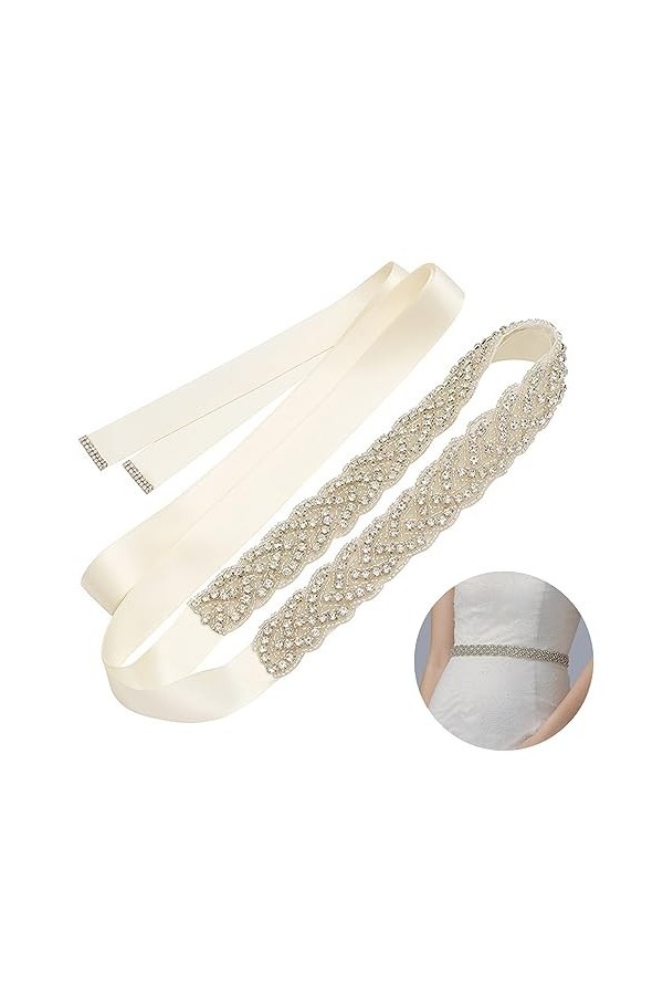 MOVKZACV Ceinture de mariée en cristal pour femme - Ceinture de mariage en strass - Ceinture de mariée en strass - Perles - C