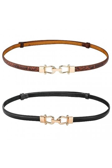 2pcs Ceinture Fine Femme, Réglable Ceinture Fine Élégante Ceinture en Cuir avec Boucle Dorée Ceinture Fine en Cuir pour Femme
