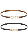 2pcs Ceinture Fine Femme, Réglable Ceinture Fine Élégante Ceinture en Cuir avec Boucle Dorée Ceinture Fine en Cuir pour Femme