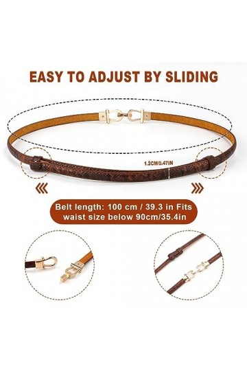 2pcs Ceinture Fine Femme, Réglable Ceinture Fine Élégante Ceinture en Cuir avec Boucle Dorée Ceinture Fine en Cuir pour Femme