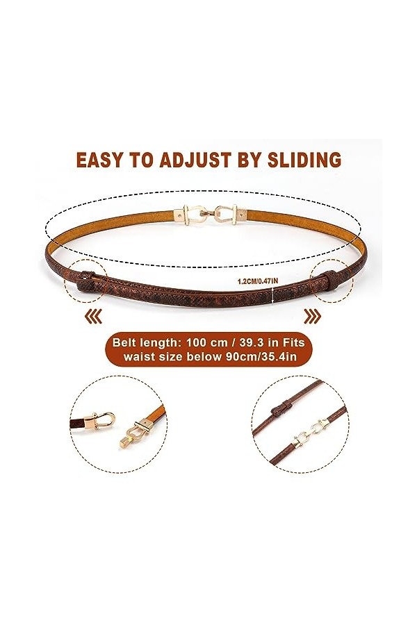2pcs Ceinture Fine Femme, Réglable Ceinture Fine Élégante Ceinture en Cuir avec Boucle Dorée Ceinture Fine en Cuir pour Femme