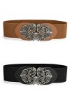 Allegra K Ceintures élastiques larges pour femme avec boucle en métal, Noir et marron., Fit Waist Girth:58cm/22.83" to 72cm/2