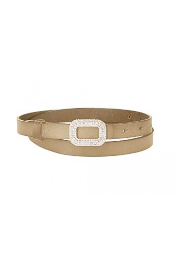Allegra K Ceinture étroite en similicuir pour femme avec boucle carrée pour robe et pantalon, kaki, taille 80/95 cm