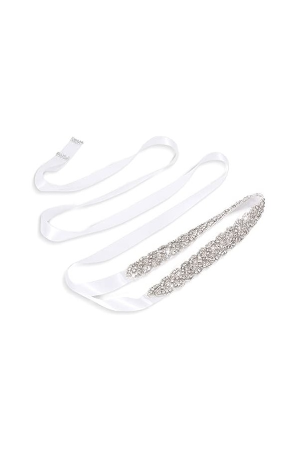JASGOOD Ceinture de mariée faite à la main avec strass en cristal tressé pour robe de mariée, 03 Blanc, taille unique