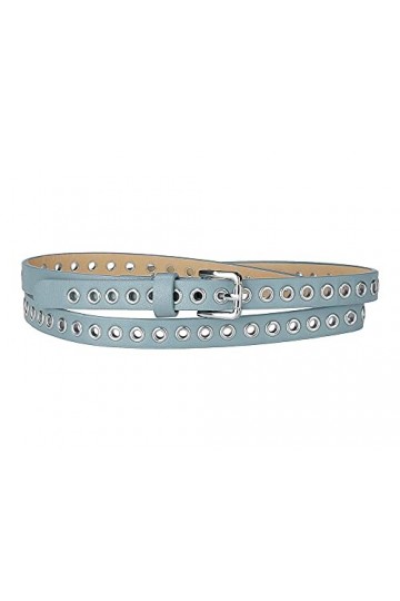 Allegra K Ceinture à œillets en cuir maigre pour femmes, style punk rock, bleu clair, 104.5cm/41.14