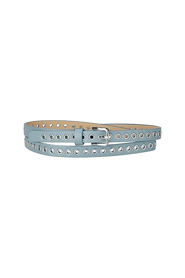 Allegra K Ceinture à œillets en cuir maigre pour femmes, style punk rock, bleu clair, 104.5cm/41.14