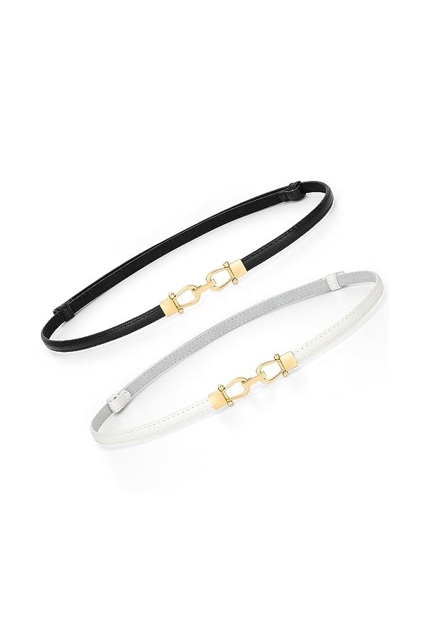 XZQTIVE Ceinture en cuir skinny pour femme - Réglable - Taille fine - Ceinture tendance pour robe, 2-noir+blanc, Passend für 