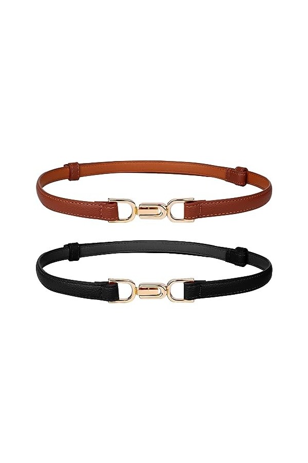 2 Pièces de Ceinture Fine Femme pour Robe, Ceintures Fines Réglables pour Femmes pour Robes Ceinture à Boucle Dorée pour Acce