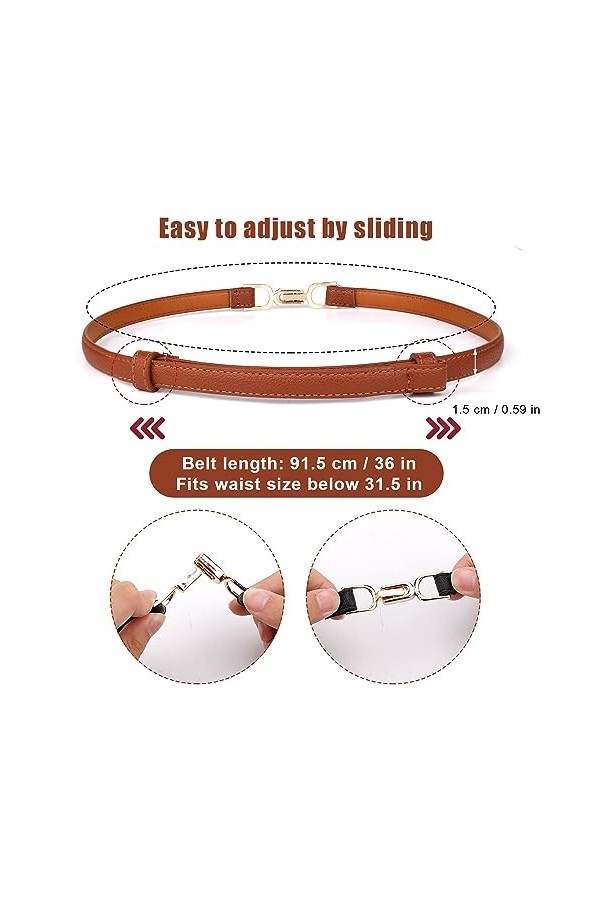2 Pièces de Ceinture Fine Femme pour Robe, Ceintures Fines Réglables pour Femmes pour Robes Ceinture à Boucle Dorée pour Acce