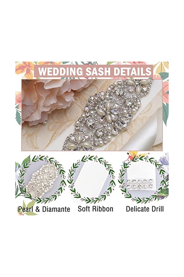 KAYZON Ceinture de mariage ivoire avec cristaux faits à la main pour mariage/fête, bal de fin dannée, accessoires pour femme