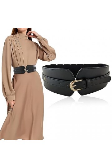 Ceintures larges pour femme - Ceinture corset noire en cuir synthétique extensible - Ceinture médiévale extensible pour femme