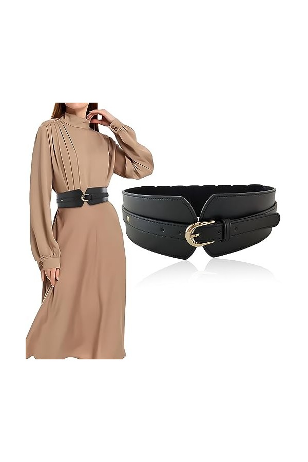 Ceintures larges pour femme - Ceinture corset noire en cuir synthétique extensible - Ceinture médiévale extensible pour femme