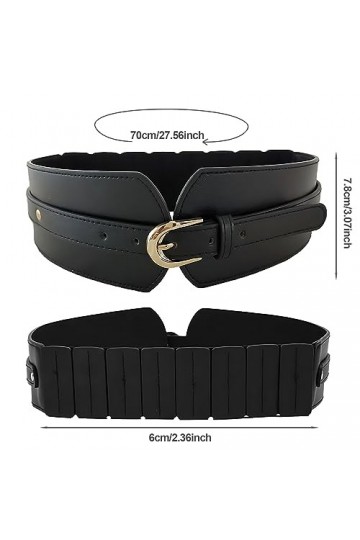 Ceintures larges pour femme - Ceinture corset noire en cuir synthétique extensible - Ceinture médiévale extensible pour femme