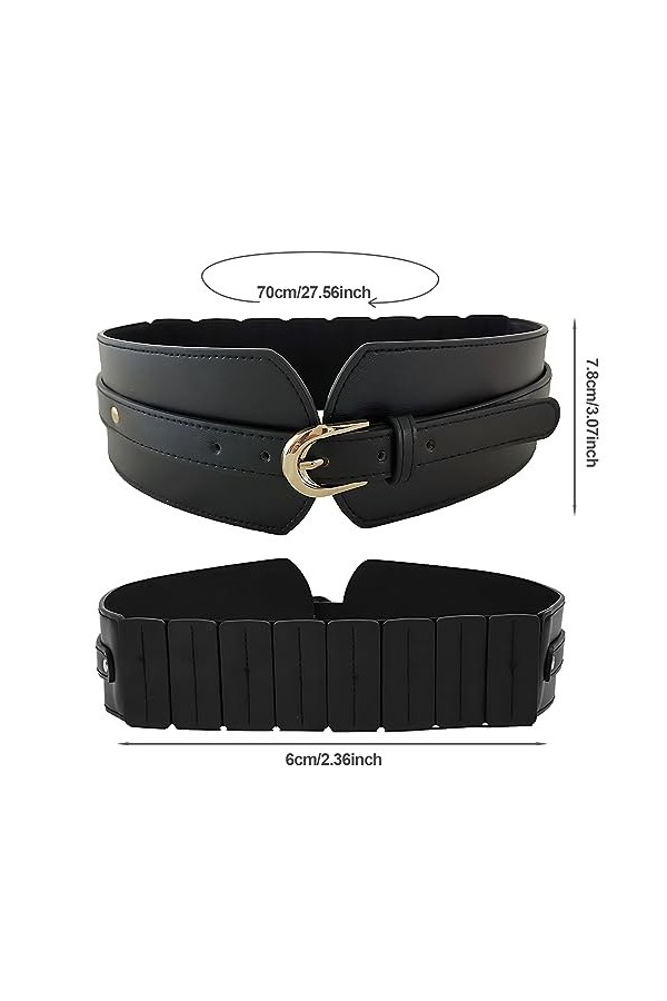 Ceintures larges pour femme - Ceinture corset noire en cuir synthétique extensible - Ceinture médiévale extensible pour femme