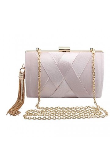 LETODE Pochette de soirée élégante pour femme avec pendentif pompon en soie pour mariée, mariage, bal de fin dannée, soirée 