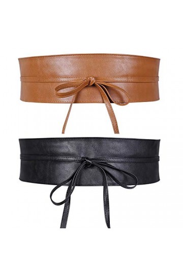 JasGood Lot de 2 ceintures larges Obi pour femme et fille, Noir/marron, S taille 63/75 cm 