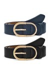 JASGOOD Lot de 2 ceintures en cuir pour femme avec boucle dorée - Noir et marron - Taille S, 03 noir + bleu foncé, Medium