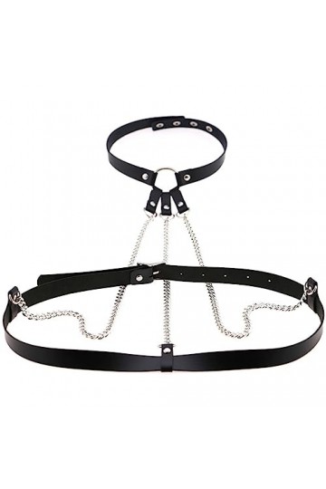 COSAUG Chaîne de corps pour femme avec ceinture - Style punk classique - Accessoire de fête et de boîte de nuit, Noir , Taill