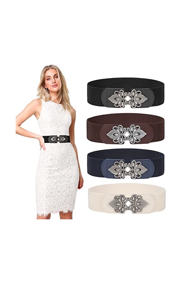 LEACOOLKEY Ceinture de corset large élastique pour costume dHalloween - Ceinture à lacets pour robes, C-noir+café+beige+bleu