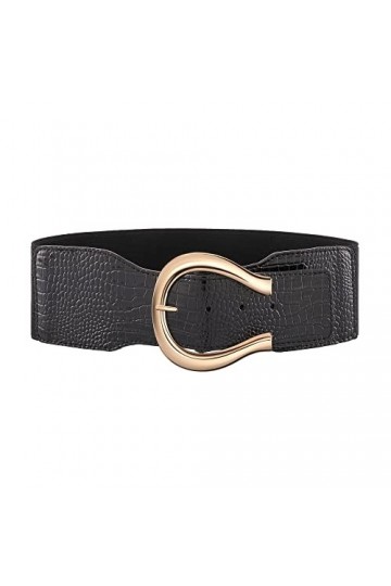 CHIC DIARY Ceinture élastique large pour femme - Ceinture rétro en cuir synthétique extensible, Noir , S