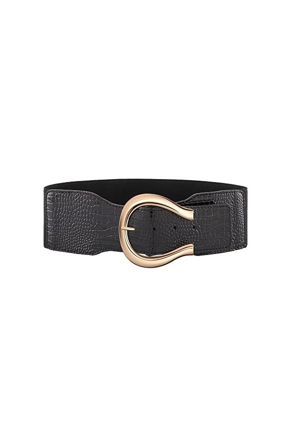 CHIC DIARY Ceinture élastique large pour femme - Ceinture rétro en cuir synthétique extensible, Noir , S