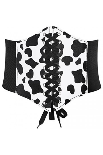 KharmLaddy Ceinture corset pour femme à lacets larges en cuir élastique noué, Vache noire, 27-30W/M