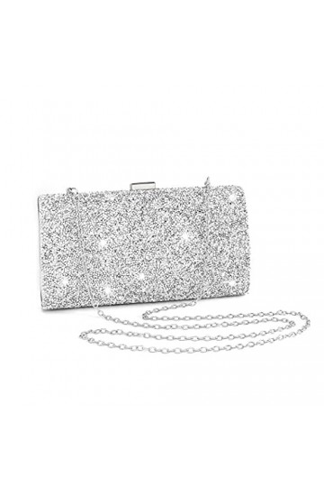 ELABEST Pochette de soirée à paillettes avec strass - Sac à main à bandoulière pour femme et fille, Cristal argenté double fa