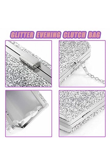 ELABEST Pochette de soirée à paillettes avec strass - Sac à main à bandoulière pour femme et fille, Cristal argenté double fa